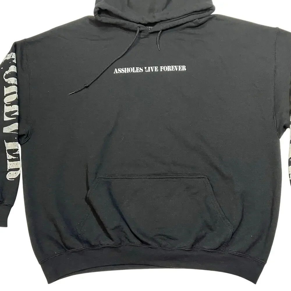 As*holes Live Forever Hoodie Mens 2XL Black Skull Sweatshirt Linda Finegold